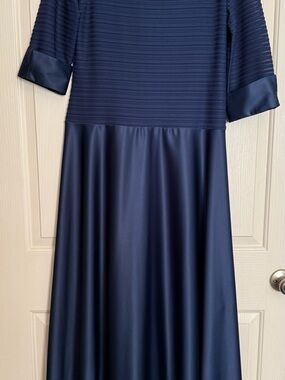 JS Collections Navy Blue A-Line Satin Dress